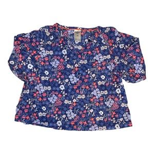 Carters 3T blue floral long sleeve tunic, v cut neck with button closure.